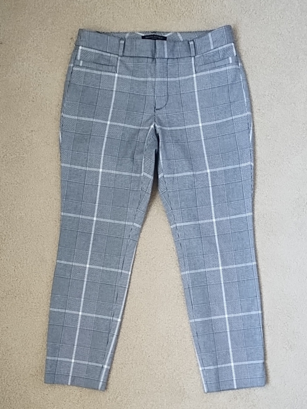Banana Republic Sloan Ankle Black  White Plaid Washable Stretch Pants Petite 4